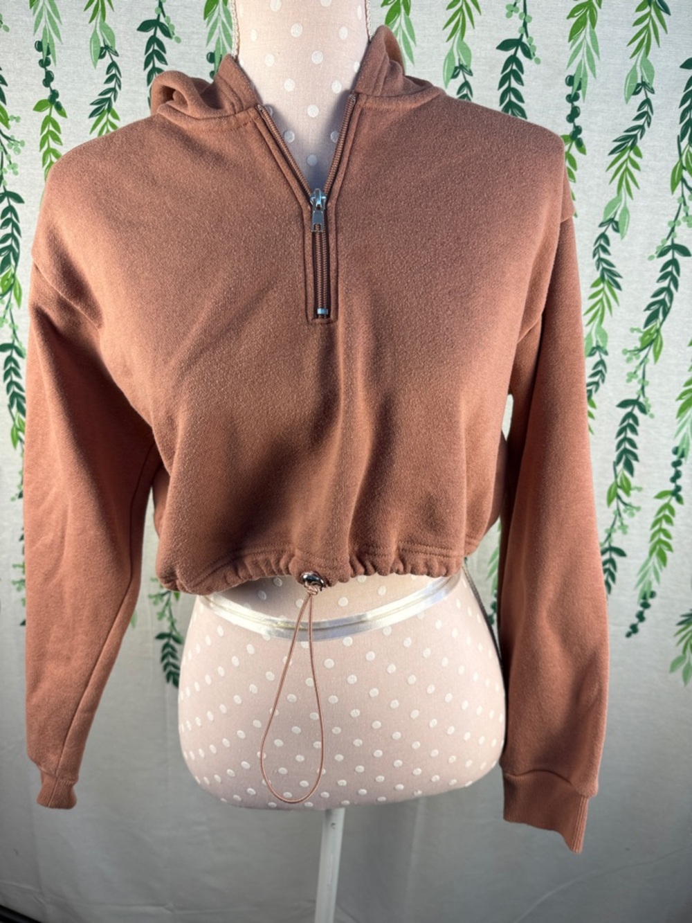 Forever 21 Cropped Quarter-Zip Hoodie in Rust Brown C2